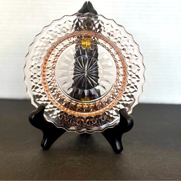 Jeanette Pink Depression Era Glass Holiday Buttons & Bows Butter Dish Base 6'' - Picture 1 of 5